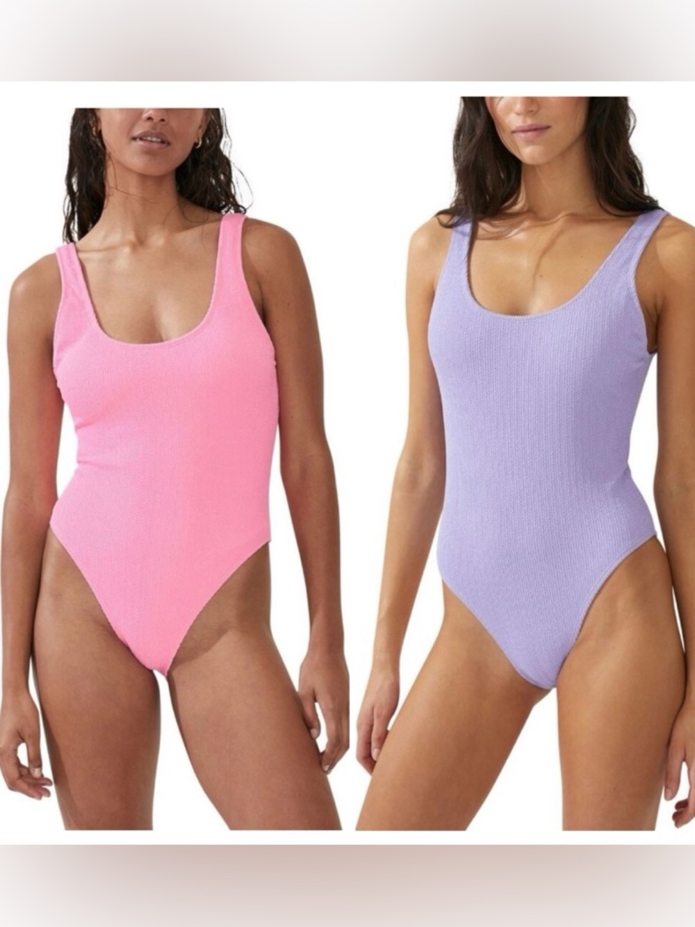 Cotton-On BODY Crinkle one piece swimsuit pink &lavender EACH NWT Large